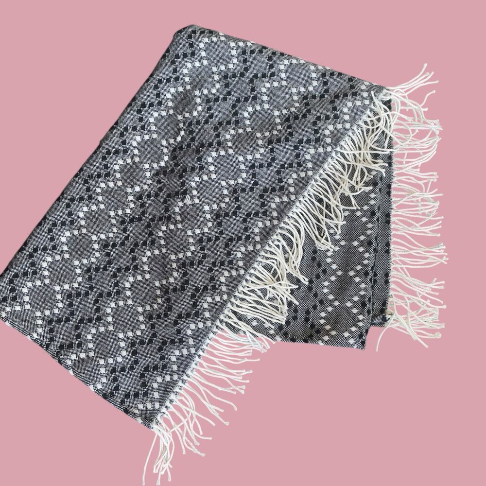 West Elm throw blanket geometric black white gray pattern